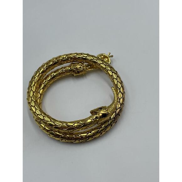 Vintage Golden Mesh Stretch Black Eye Rhinestone Egyptian Snake Coil Bracelet - Picture 6 of 14